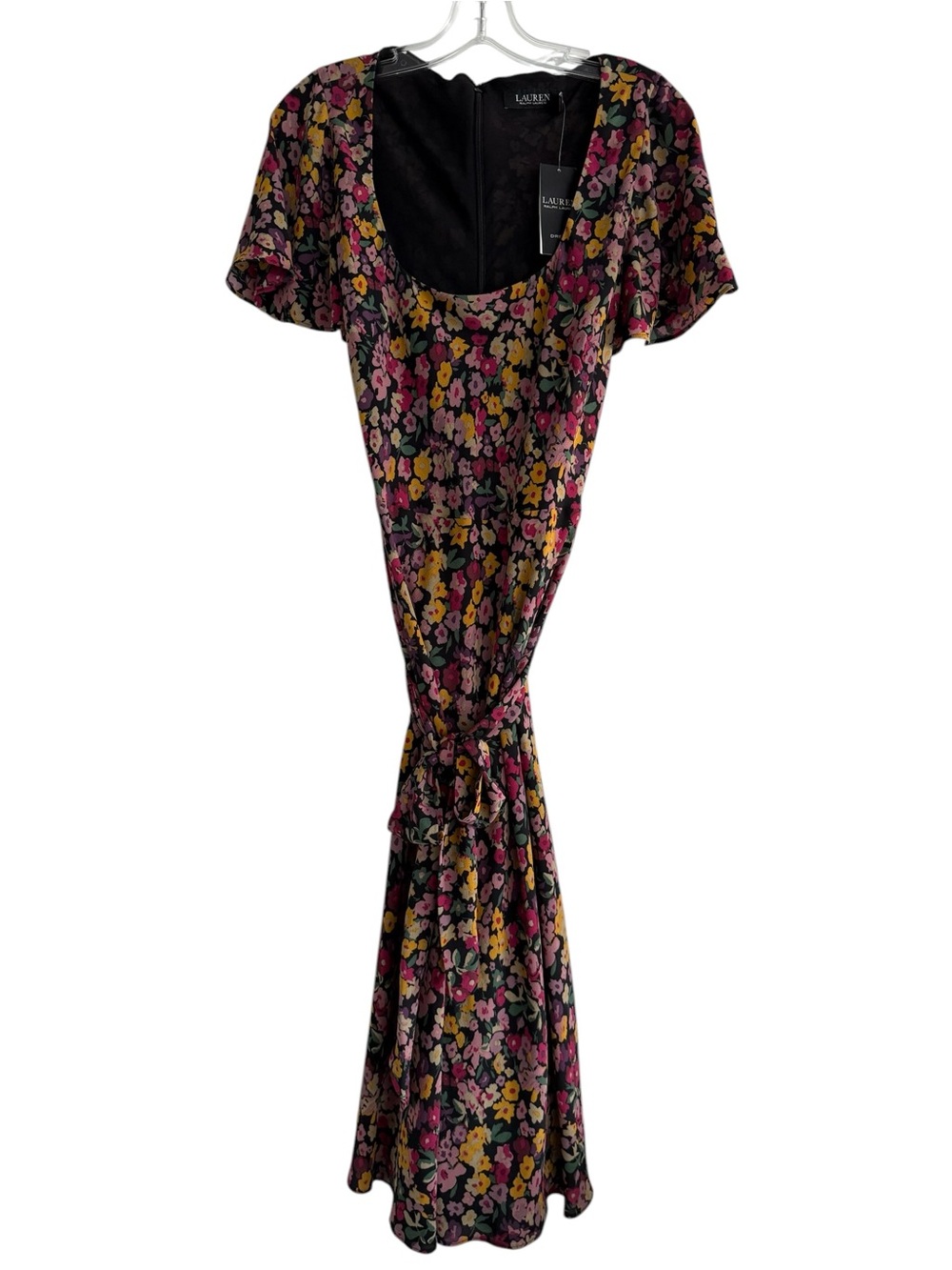 Lauren Ralph Lauren Floral Flutter Sleeve Fit & Flare Dress Black Size 12 NWT - Picture 3 of 11